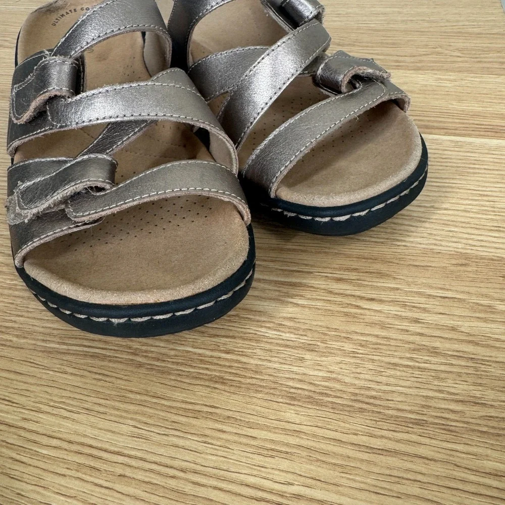 Clarks Collection Gold Metallic Merliah Karli Leather Slide Sandals Size 8 Exc!